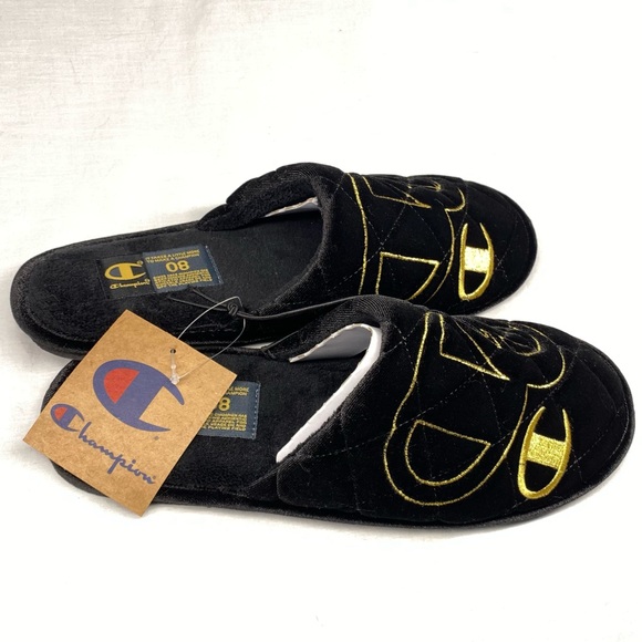 NWT Champion Sleepover Lux Black/Gold Men's Slipper Size 8 Men’s - Picture 7 of 13